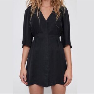 Zara Black Filsens V neck Short Sleeve Women's Mini Tunic Dress Sz-XS